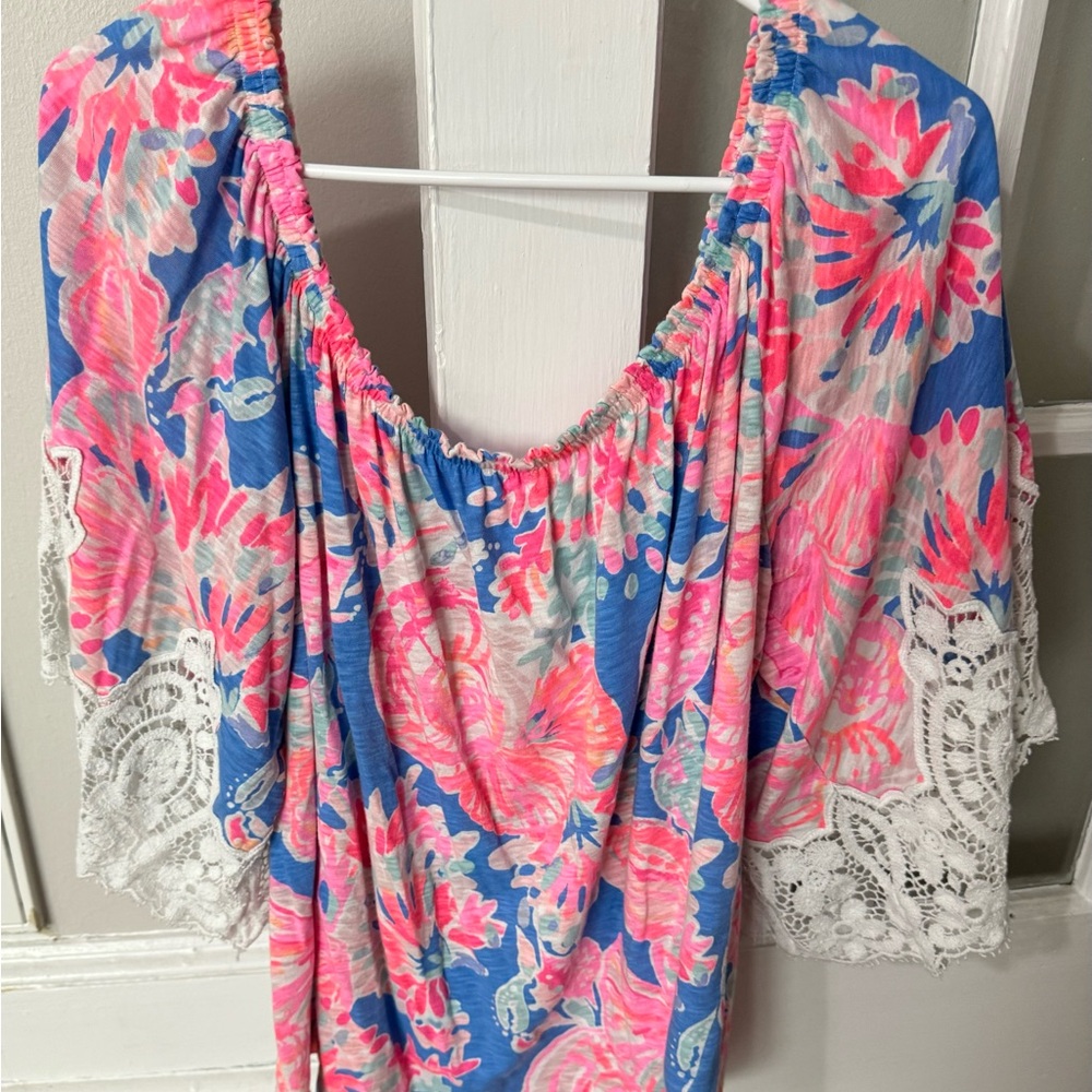Lilly Pulitzer Floral Top - Pink, Blue, White
